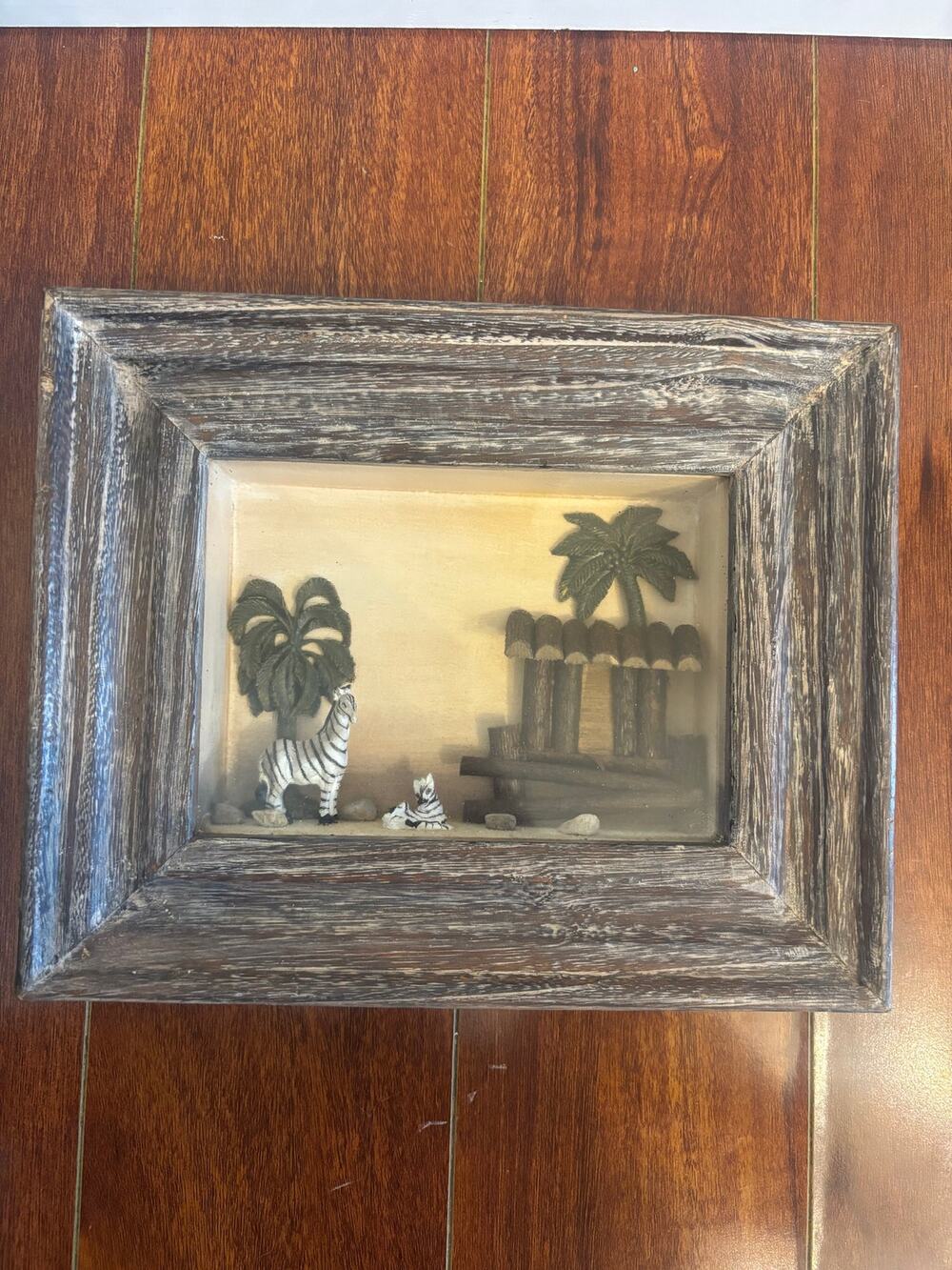 Zebra Wall Decor Shadow Box Safari Theme Mom & Baby  Resin & Wood 3 D